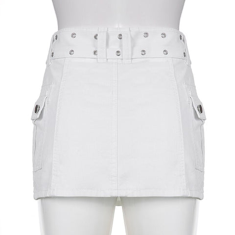 Solid Pockets Retro Denim Short Skirts