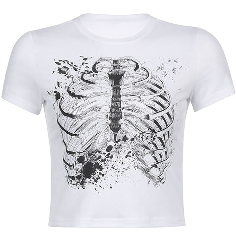 Summer Gothic Skulls Print Cotton T-shirt