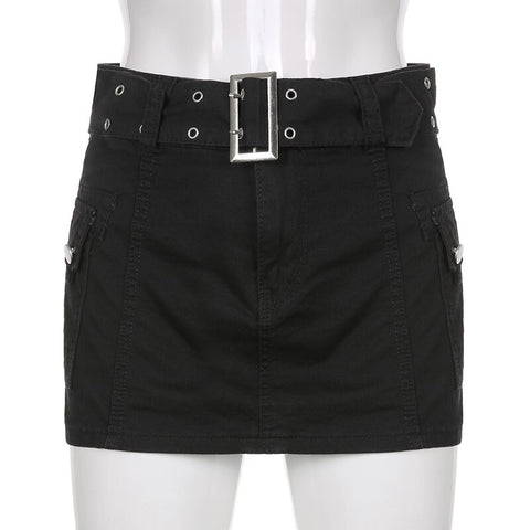 Solid Pockets Retro Denim Short Skirts