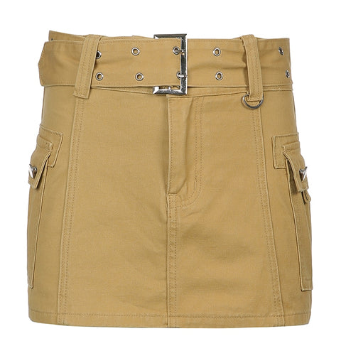 Solid Pockets Retro Denim Short Skirts