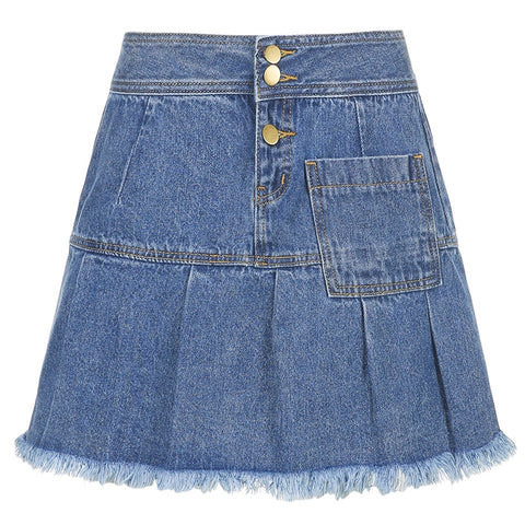 Women Jeans Skirts High Waist Pleated Skirts