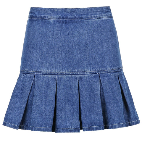 Women Jeans Skirts High Waist Pleated Skirts