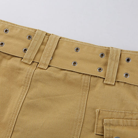 Solid Pockets Retro Denim Short Skirts