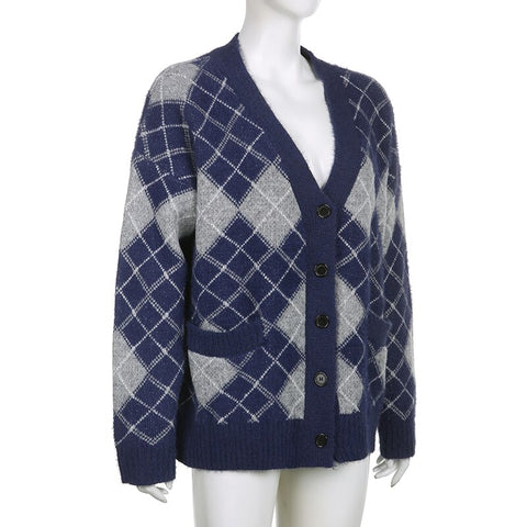 Autumn Winter Argyle Knitted Jumpers