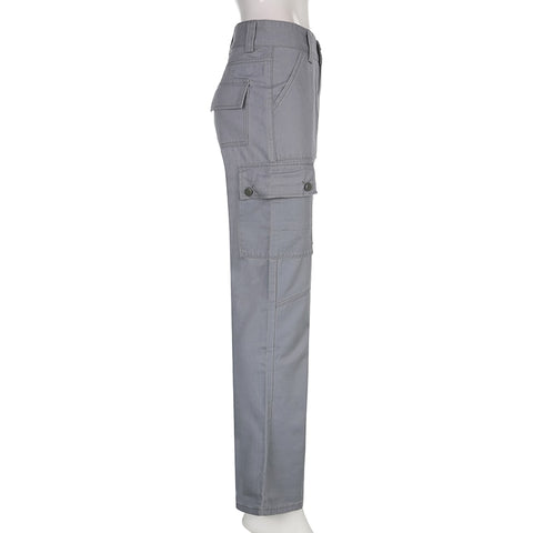 Big Pockets Baggy Straight Zipper Trousers