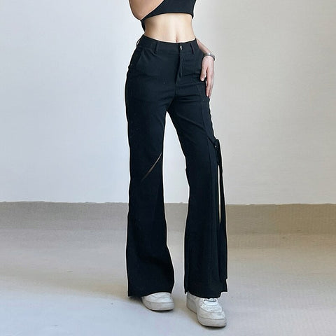 Black Cut Out Flare Pants Low Waisted Knitted Pants