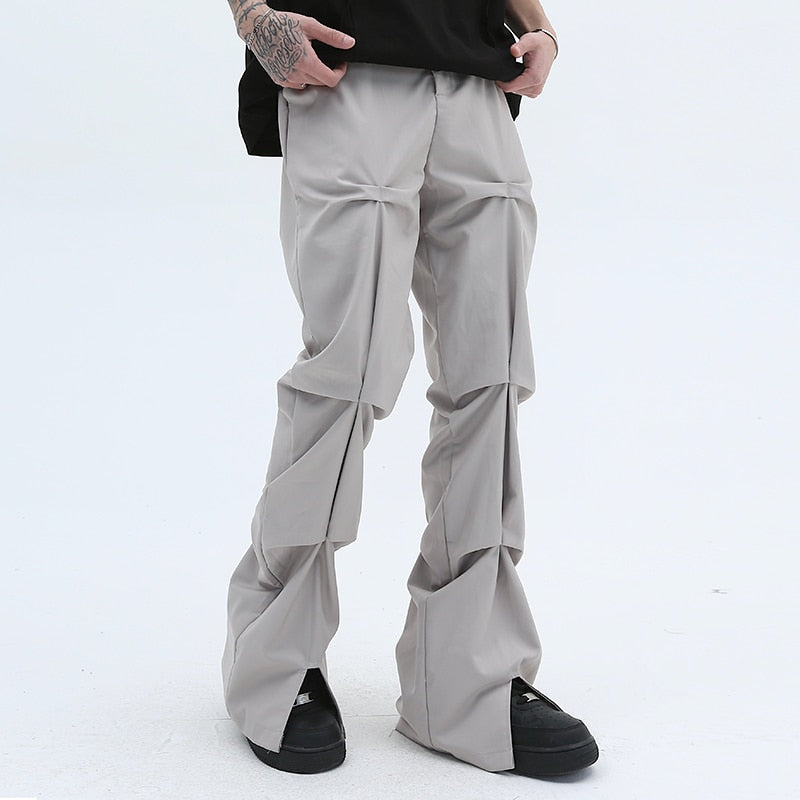 Pleated Straight Ruched Spliced Pants