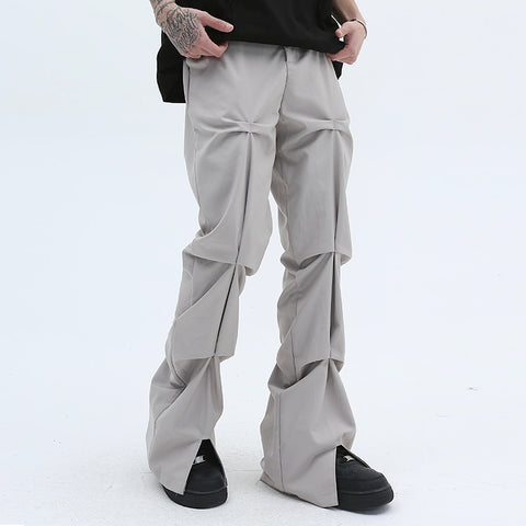 Pleated Straight Ruched Spliced Pants