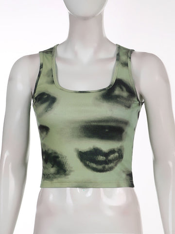 Mini Vest Women Eyes Print Tank Tops