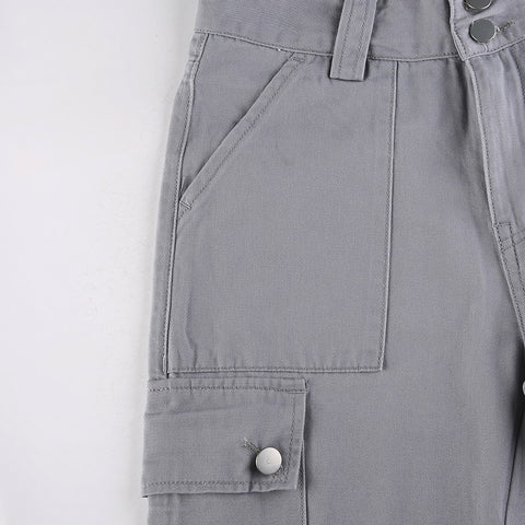 Big Pockets Baggy Straight Zipper Trousers