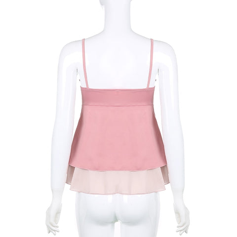 Mesh Patchwork 2 Layers Satin Crop Top