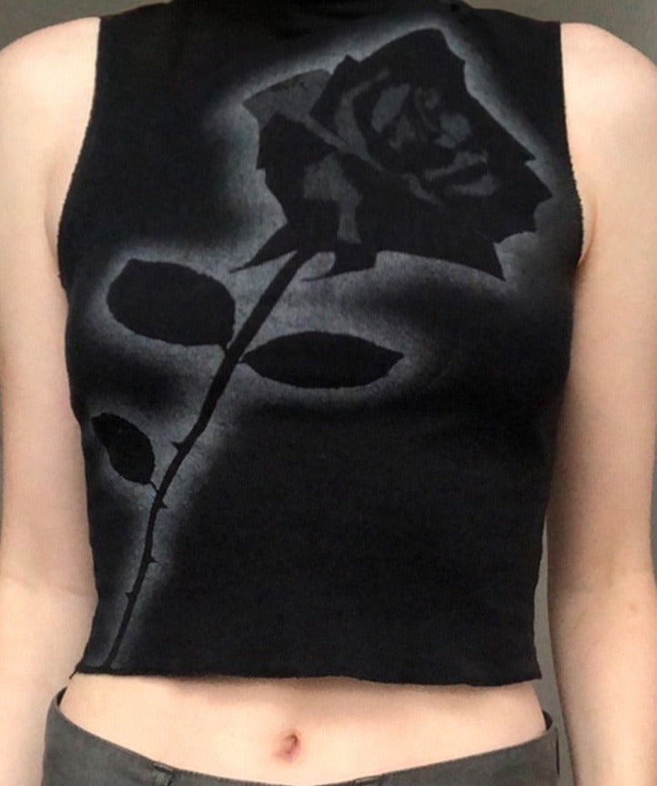 Women Goth Floral Print Tank Tops