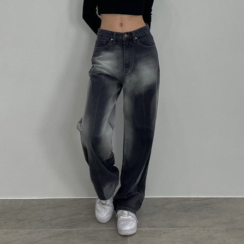 Women Streetwear Low Waisted Straight Jeans