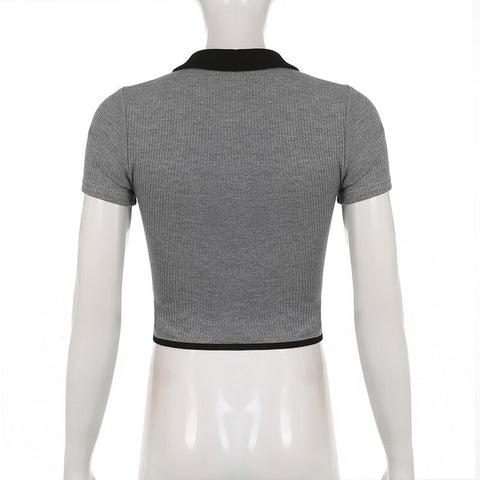 Grunge Letter Knitted Asymmetrical Crop Top T Shirts
