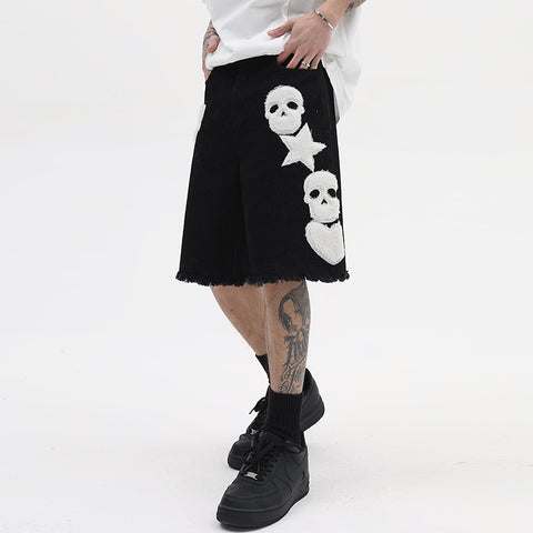 SKULL STARS & HEART Denim Shorts