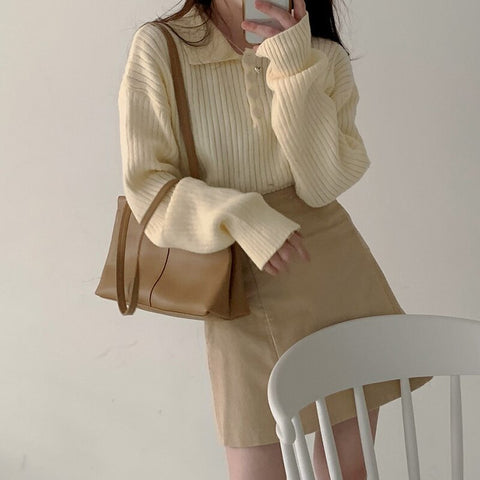 Cute Sweaters Turn Down Collar Full Sleeve Jumpers