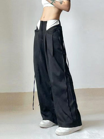 Korean Fashion Elegant Basic Wide Leg Trousers