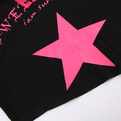 Star Print Contrast Patchwork Harajuku Hoodies