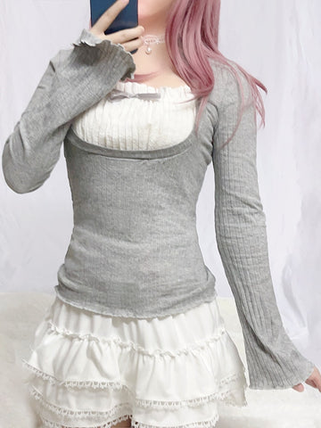 Sweet Aesthetic Lace Patchwork T-shirt
