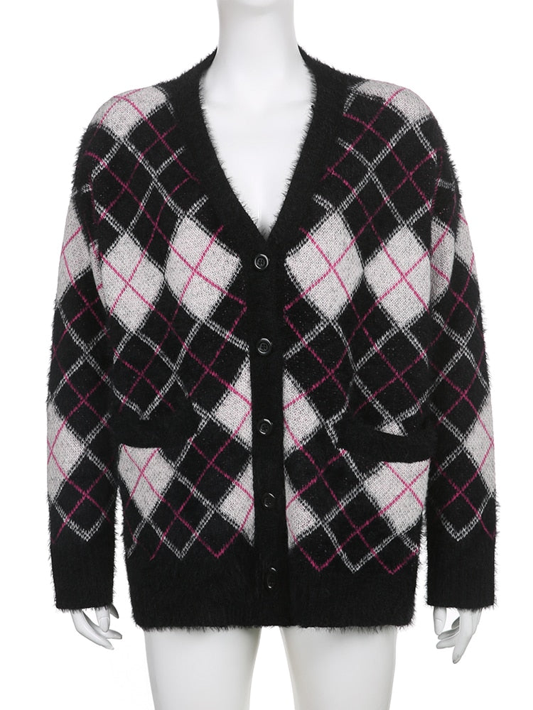 Autumn Winter Argyle Knitted Jumpers