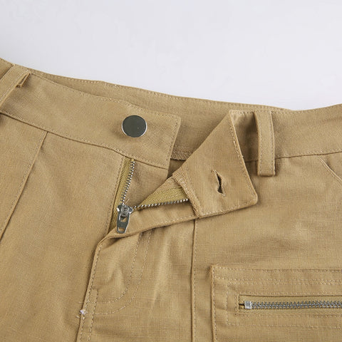 High Waisted Khaki Pockets Cargo Shorts