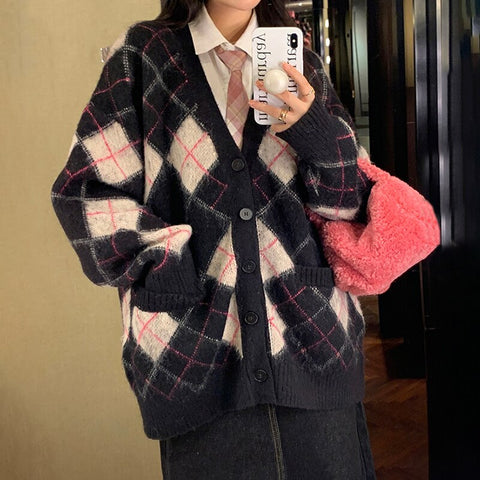 Autumn Winter Argyle Knitted Jumpers