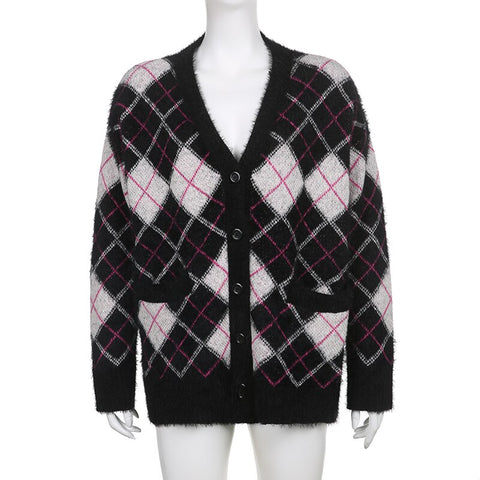 Autumn Winter Argyle Knitted Jumpers