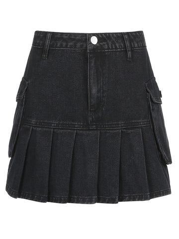 Women Jeans Skirts High Waist Pleated Skirts