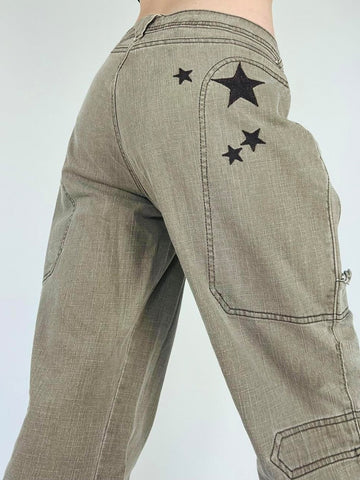 Khaki Vintage Low Waisted Pockets Streetwear Pants