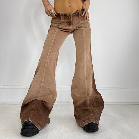 Fashion Streetwear Brown Tie Dye Flare Jeans