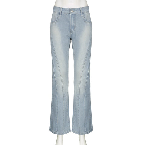 High Waist Washed Bleached Flare Jeans
