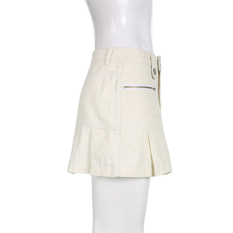 White A-line Pleated Zipper Pockets Jean Skirts