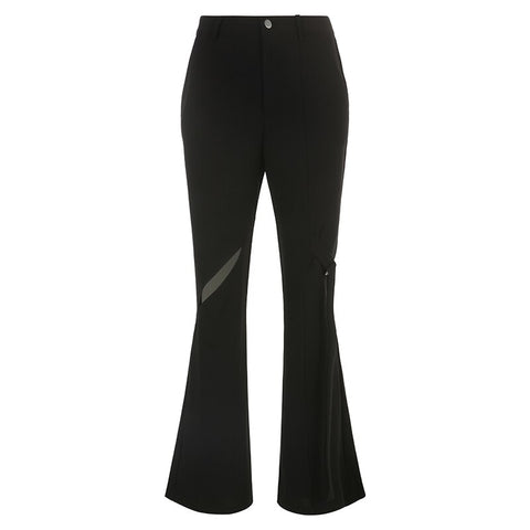 Black Cut Out Flare Pants Low Waisted Knitted Pants