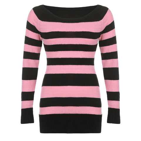 Mini Bodycon  Pink Striped Slim Sweater Dress