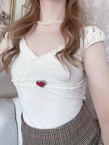 Kawaii Lace Ruffle Cute Short Sleeve Top