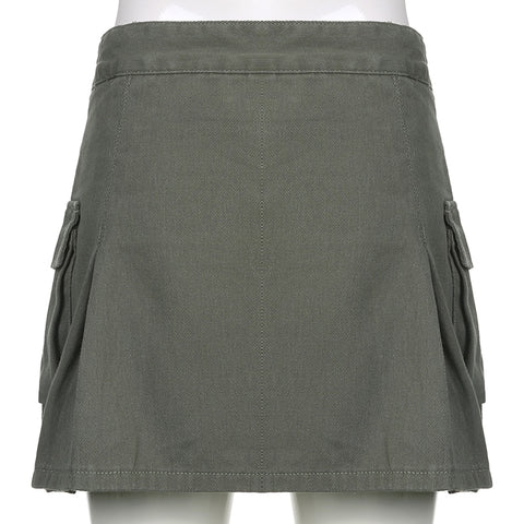 Kawaii Women Solid Cargo Mini Skirt