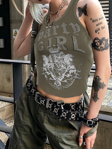 Harajuku Graphic Print Metal Chains Tank Top