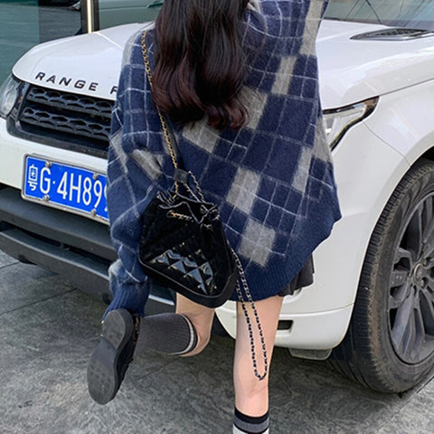 Autumn Winter Argyle Knitted Jumpers