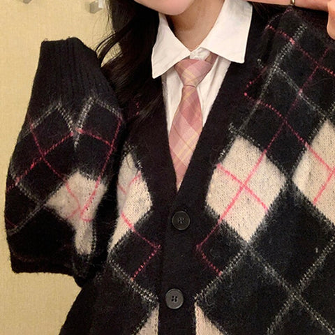 Autumn Winter Argyle Knitted Jumpers