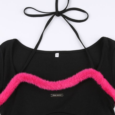 Cute Pink Fuzzy Patchwork Knitted Top