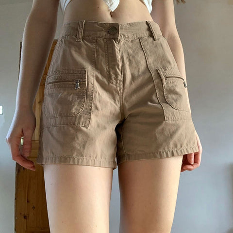 High Waisted Khaki Pockets Cargo Shorts