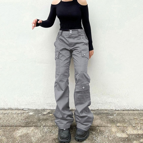 Big Pockets Baggy Straight Zipper Trousers