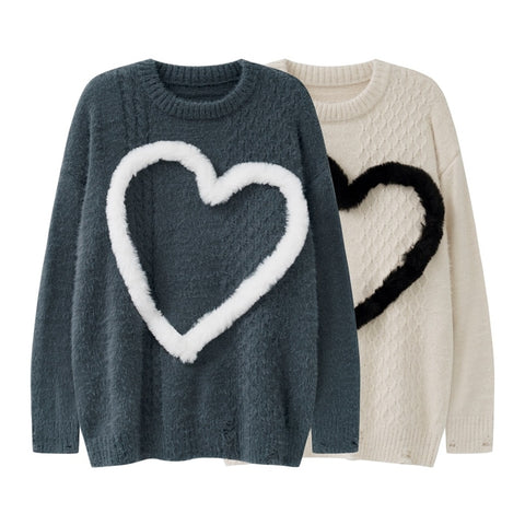 3D H<3RT Embroidery Knitted Sweater