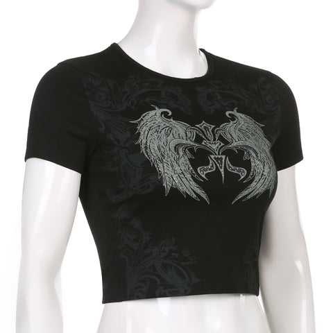 Printed Crop Short Sleeve Grunge Goth Black T Shirt