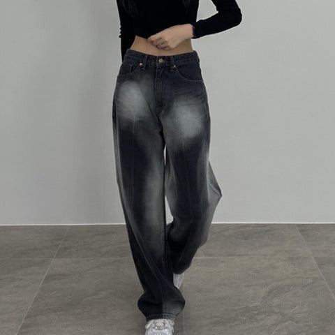 Women Streetwear Low Waisted Straight Jeans