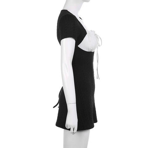 Korean Style Folds Patchwork A-line Mini Dress