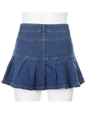 Women Jeans Skirts High Waist Pleated Skirts