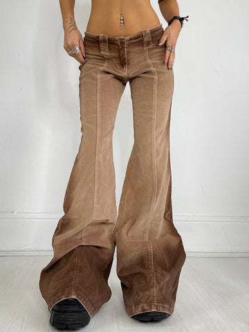 Fashion Streetwear Brown Tie Dye Flare Jeans