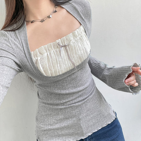 Lace Patchwork Fake Two Piece T-shirt