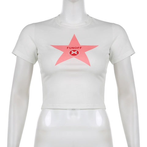 Star Crop Top O Neck Short Sleeve T Shirt